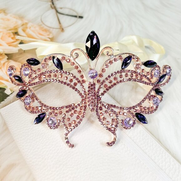 Butterfly Purple Masquerade Mask, Wedding Party Gold Eye Mask, Party Mask, Gifts - Picture 1 of 4